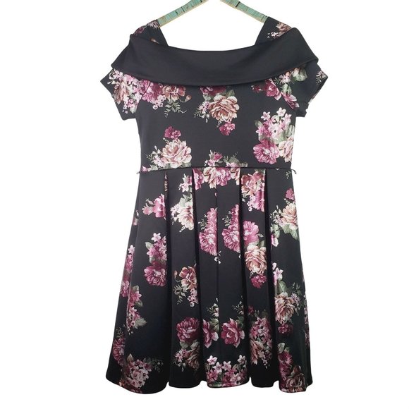 Knit Works Metallic & Pearl Floral Off the Shoulder Plus SZ Girls A-Line Dress - Picture 3 of 11